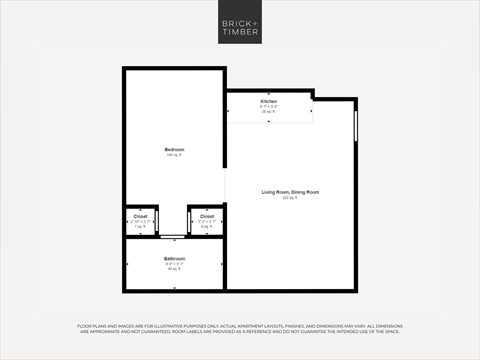 A black and white image of a floor plan for a property by Brick+Timber.
